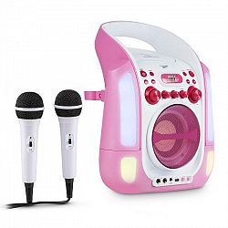 Auna Kara Illumina, ružový, karaoke systém, CD, USB, MP3, LED svetelná show, 2 x mikrofón, prenosný