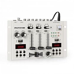 Auna Pro DJ-22BT, MKII, mixér, 3/2 kanálový-DJ-mixážny pult, BT, 2xUSB, montáž na rack, biely