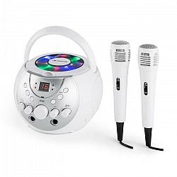 Auna SingSing, biely, prenosný karaoke systém, LED, prevádzka na batérie, 2 x mikrofón