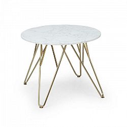 Besoa Round Pearl, konferenčný stolík, 55 x 45 cm (Ø x V), mramorový vzhľad, zlatý/biely