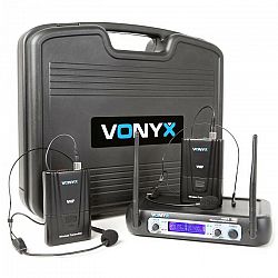 Vonyx WM512H, 2-kanálový VHF vysielací systém, vysielač na opasok, displej